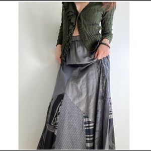 Vintage 1990s Donna Jessica Gray Patchwork Maxi Skirt